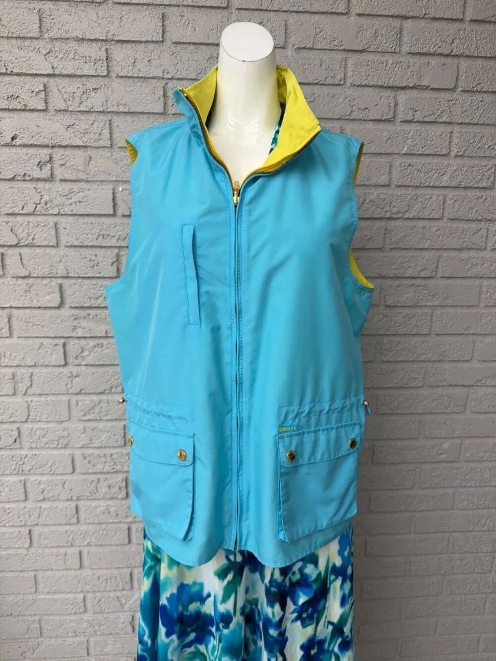 Chaps Reversible Yellow & Blue Women’s Hooded Rain Vest Size L